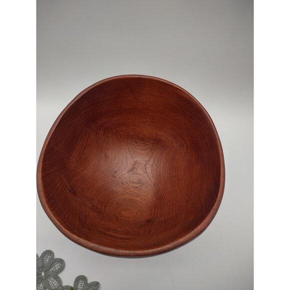 Vintage MCM Teak Wood Salad Serving Bowl, with Wood & Steel Tongs, READ - Picture 5 of 17